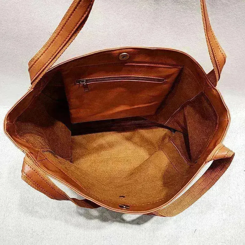 Retro Shoulder Bag Big Pocket Oil Wax Totes