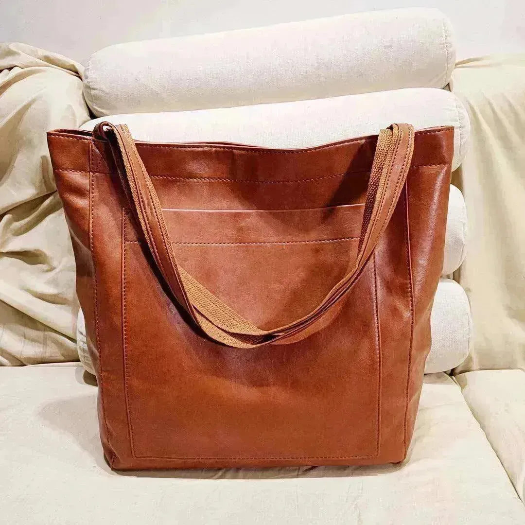 Retro Shoulder Bag Big Pocket Oil Wax Totes