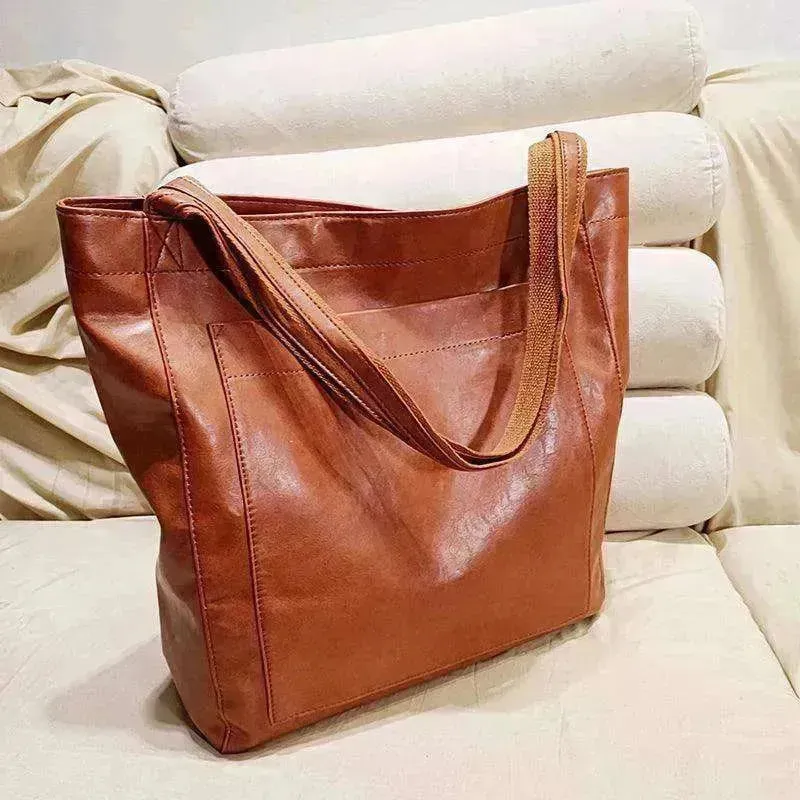 Retro Shoulder Bag Big Pocket Oil Wax Totes