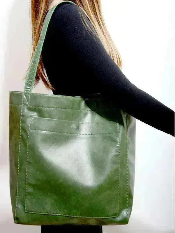 Retro Shoulder Bag Big Pocket Oil Wax Totes