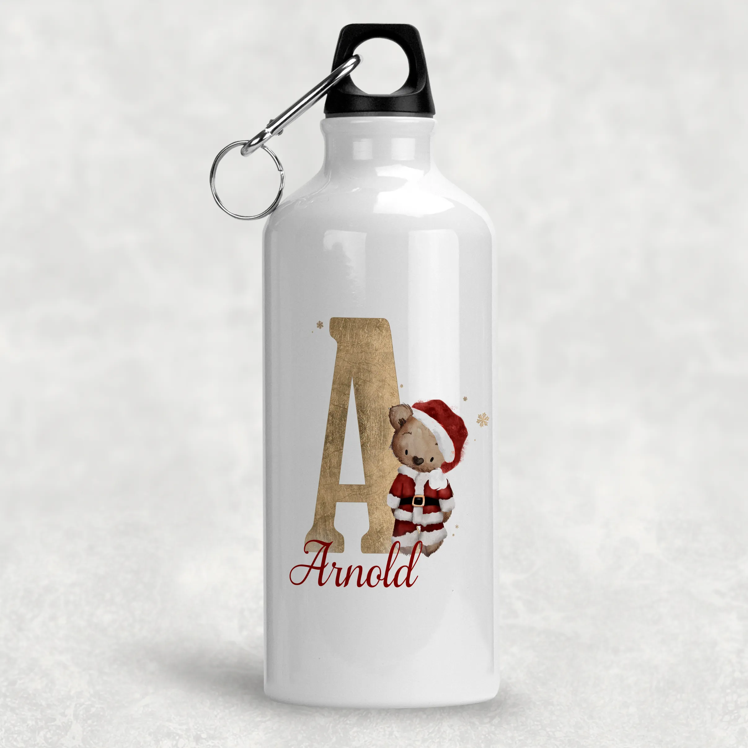 Santa Bear Alphabet Christmas Personalised Aluminium Water Bottle 400/600ml