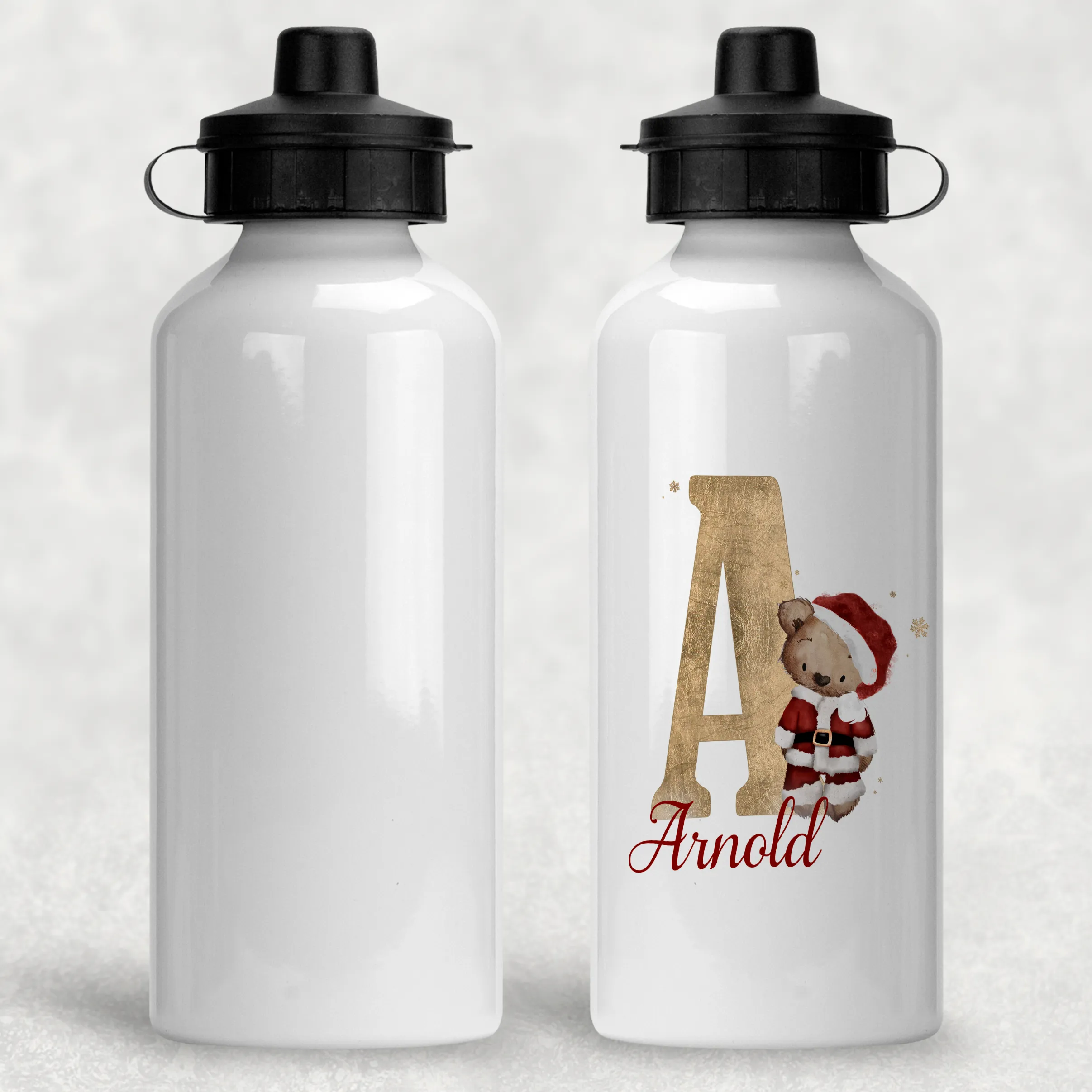 Santa Bear Alphabet Christmas Personalised Aluminium Water Bottle 400/600ml