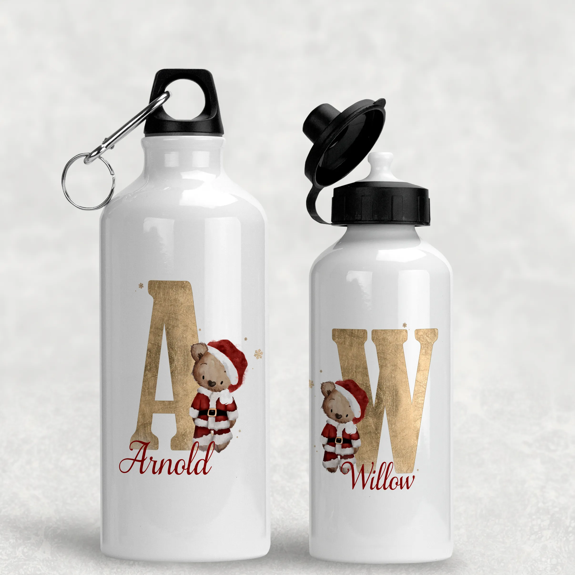 Santa Bear Alphabet Christmas Personalised Aluminium Water Bottle 400/600ml