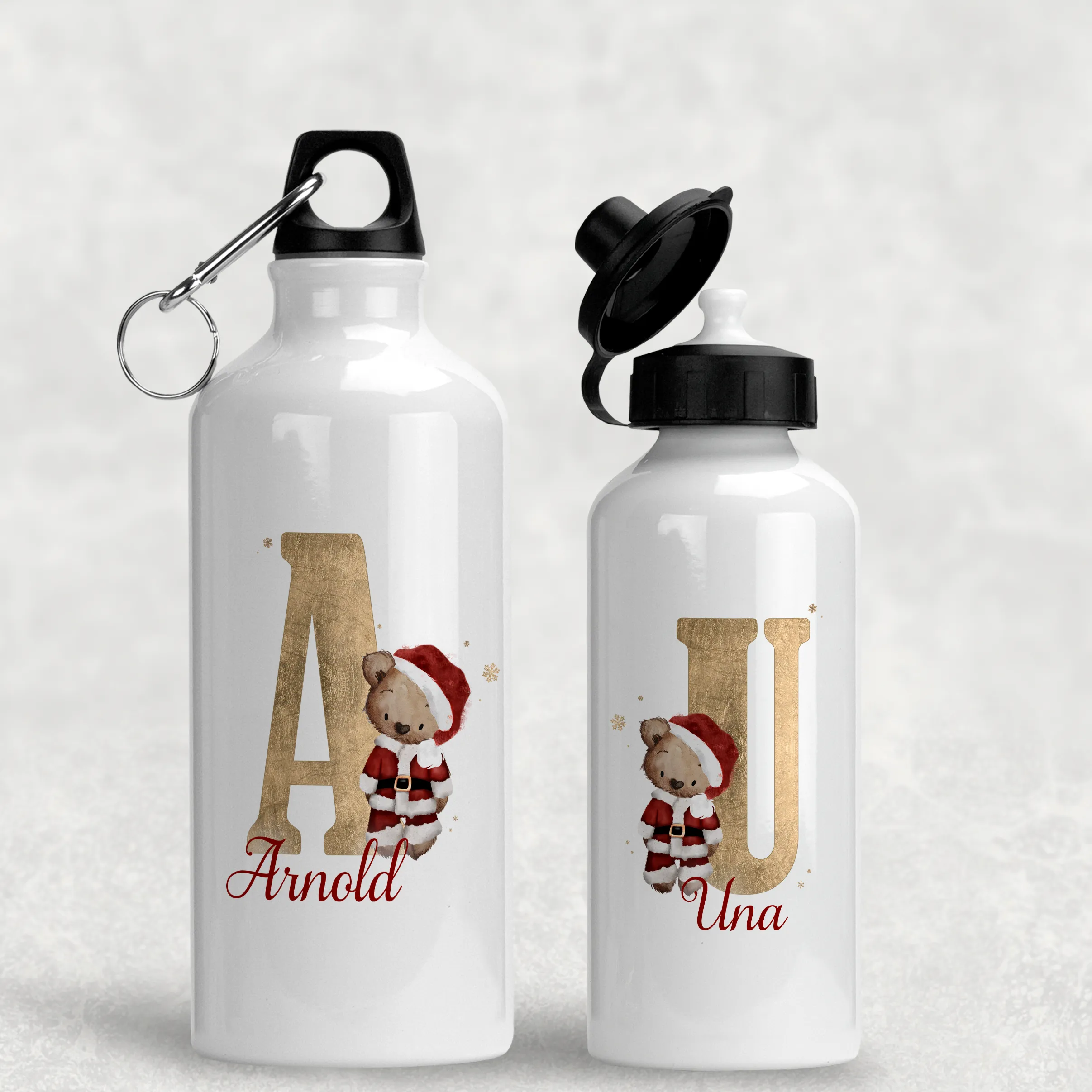 Santa Bear Alphabet Christmas Personalised Aluminium Water Bottle 400/600ml