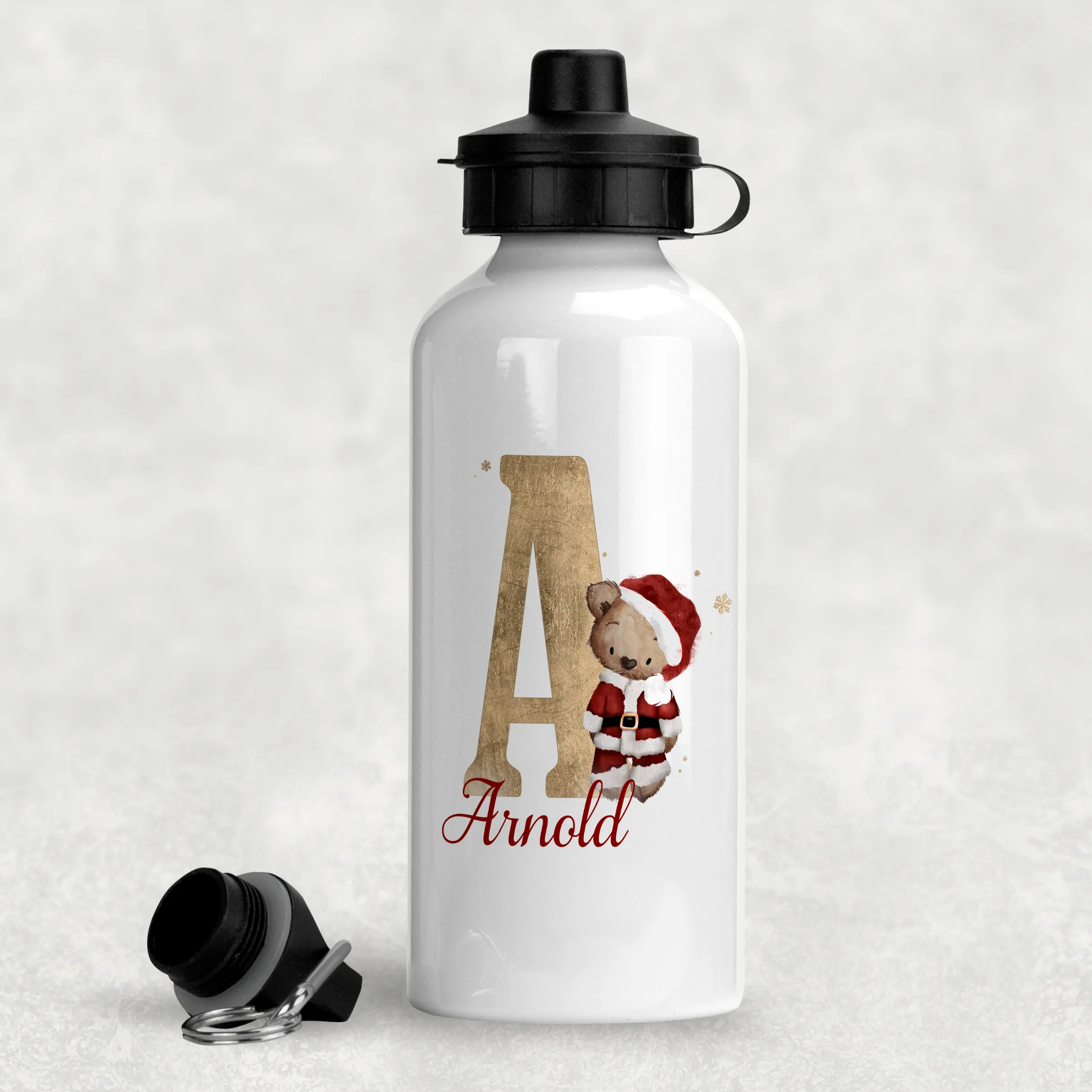 Santa Bear Alphabet Christmas Personalised Aluminium Water Bottle 400/600ml