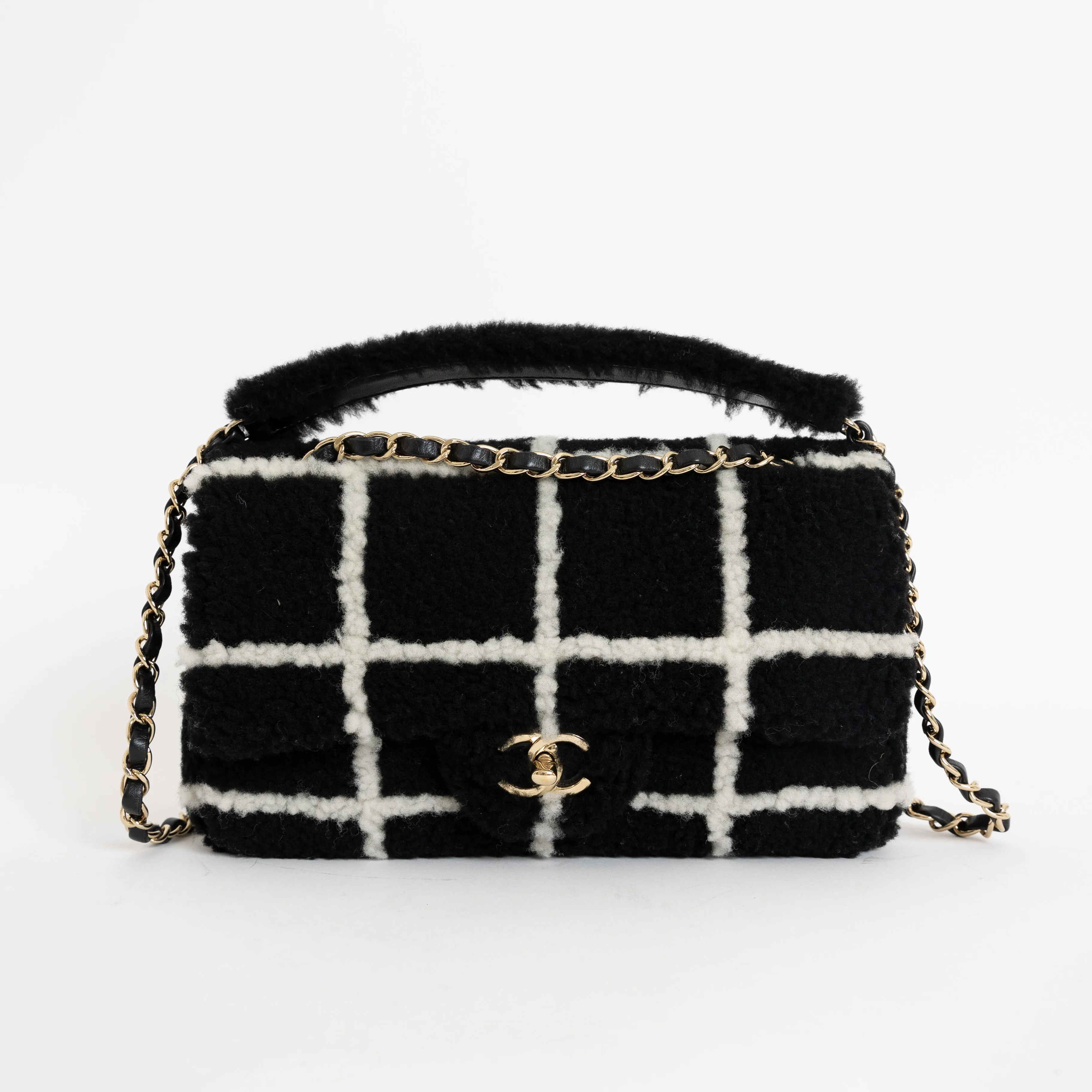 Seasonal Single Flap, Black White Shearling 6104