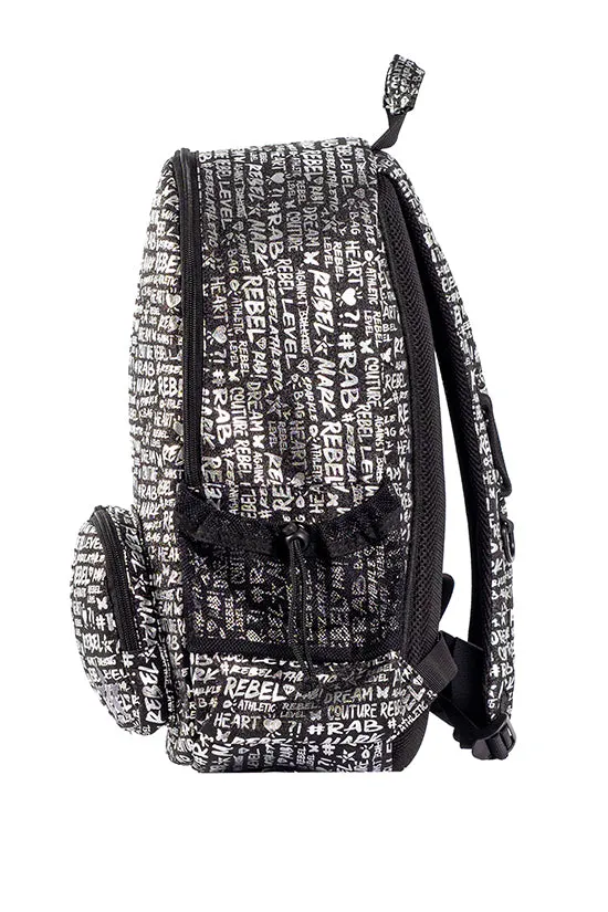 Signature in Black and Silver Rebel Raven Backpack with Black Zipper