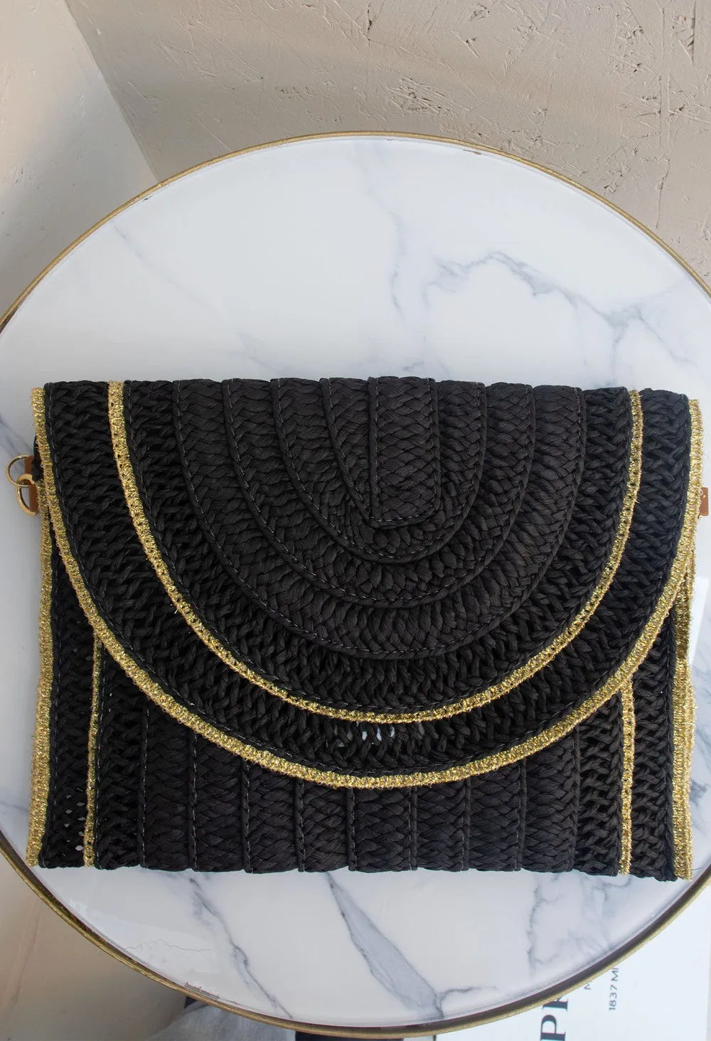 Summer Woven Straw Black and Gold Detailed Bag