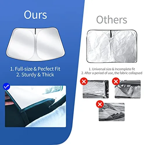 Sunshade Designed for Tesla Model 3/Y Exclusively, Front Windshield, Double Layer Light Blocking Fabric, Foldable Sun Shade with a Storage Bag, Accessories for Tesla Model 3/Y