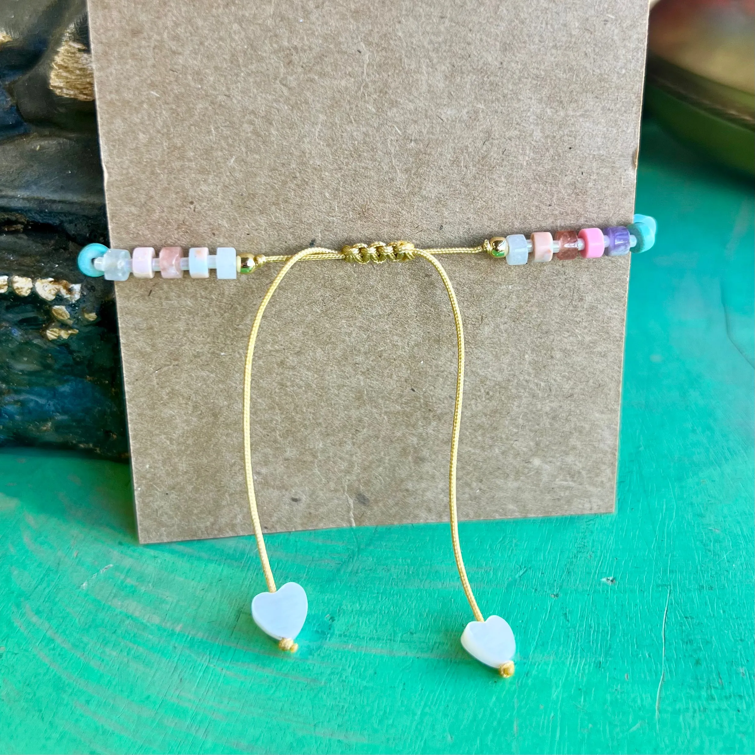 Sweet Shell Cross and Pastel Stone Adjustable Bracelet