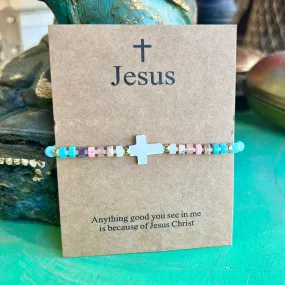 Sweet Shell Cross and Pastel Stone Adjustable Bracelet