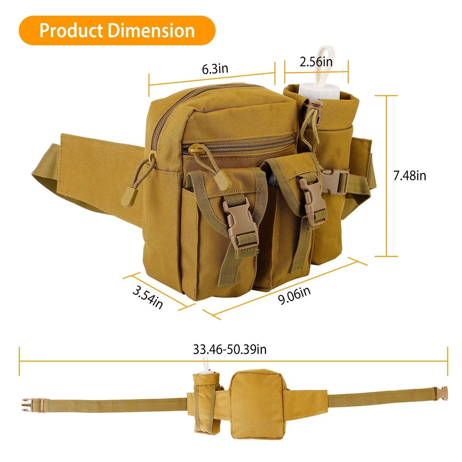 Tactical Waist Bag Utility Pouch Belt Bag with Water Bottle Pouch