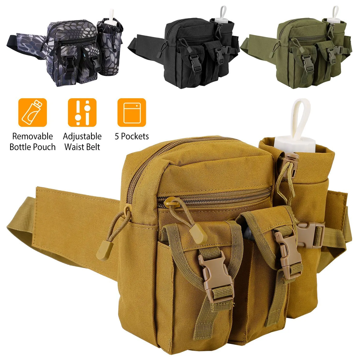 Tactical Waist Bag Utility Pouch Belt Bag with Water Bottle Pouch