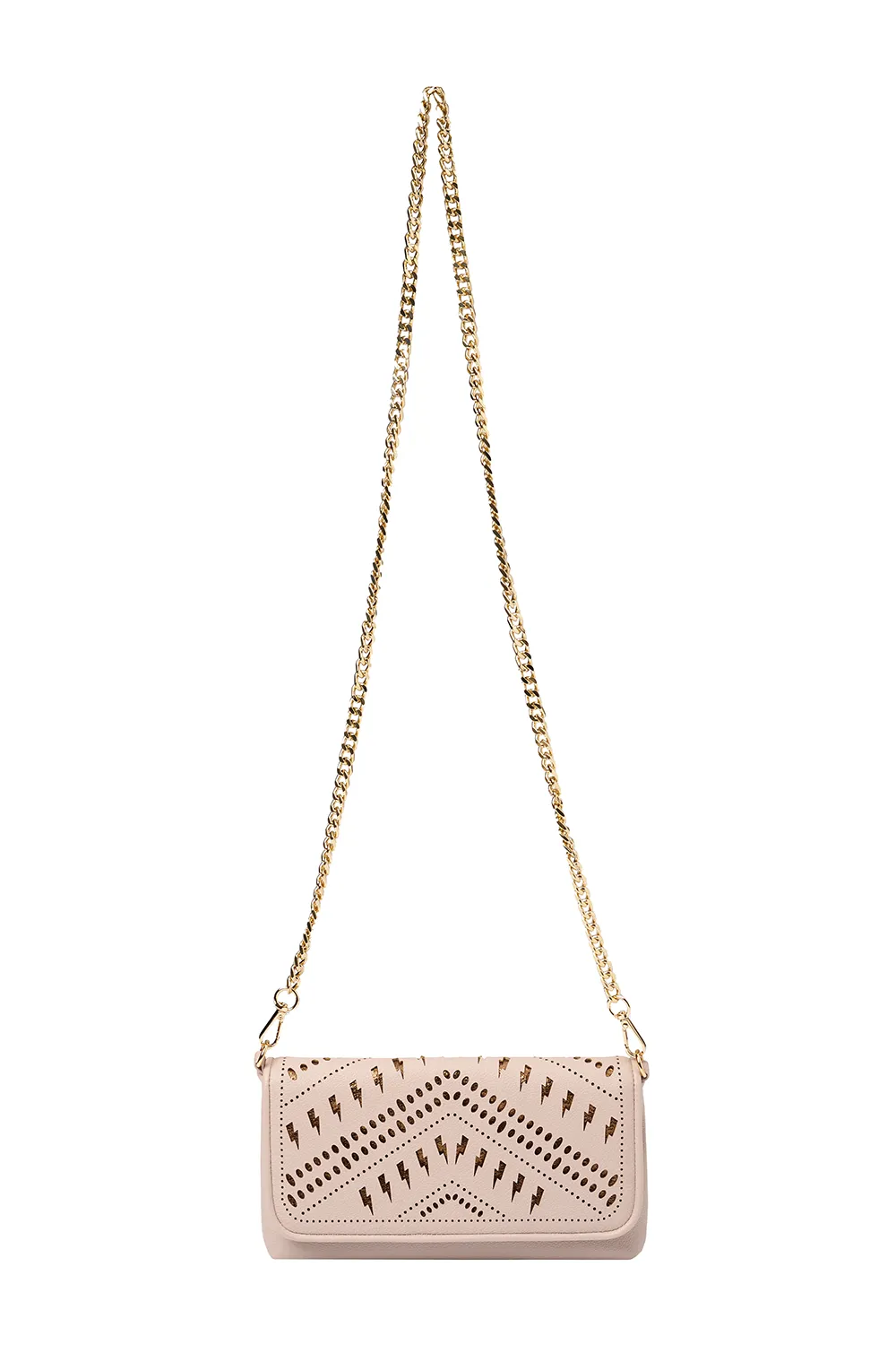 Taupe with Gold Lightning Bolt Laser Cut Clutch Bag