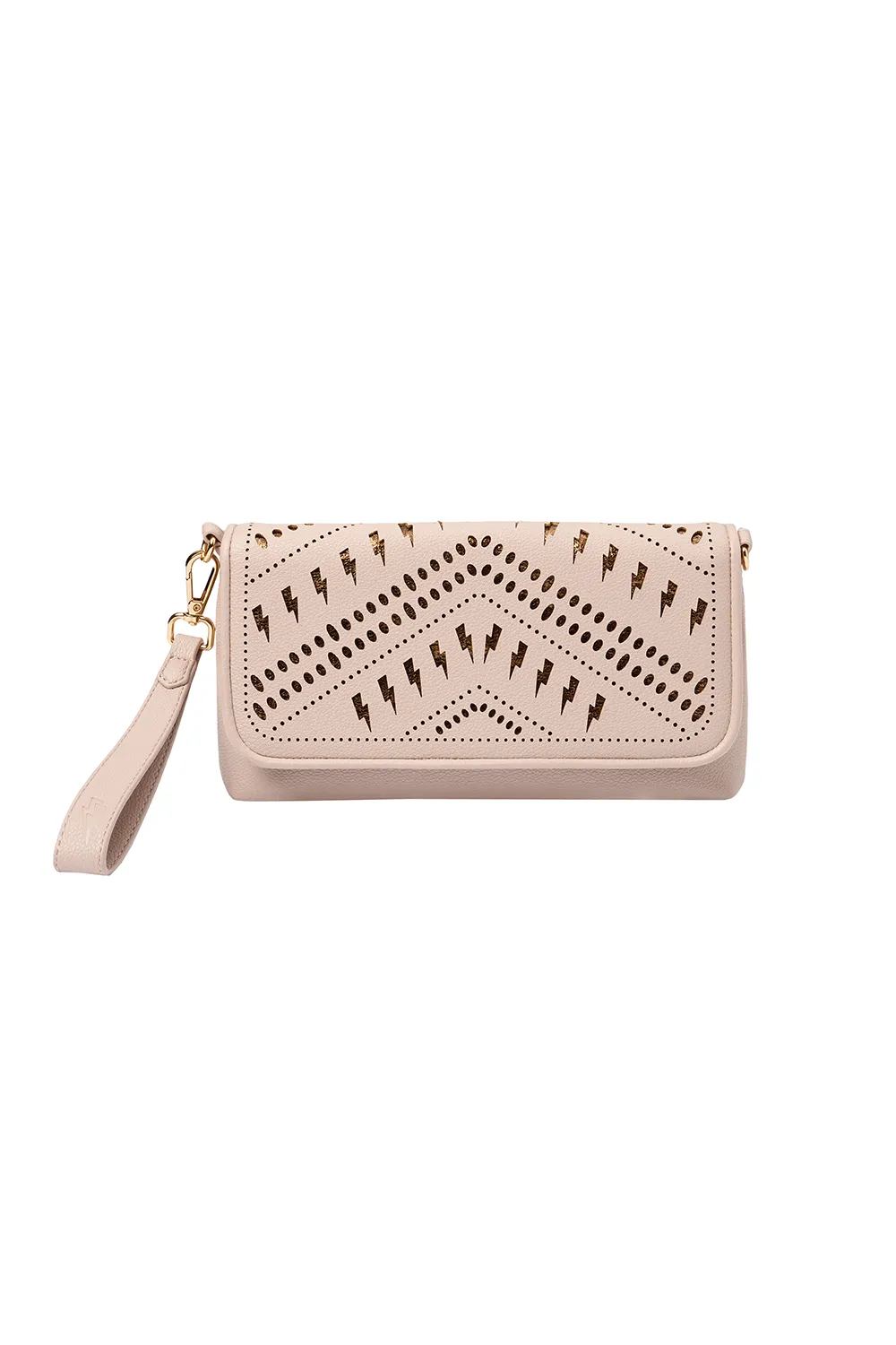 Taupe with Gold Lightning Bolt Laser Cut Clutch Bag