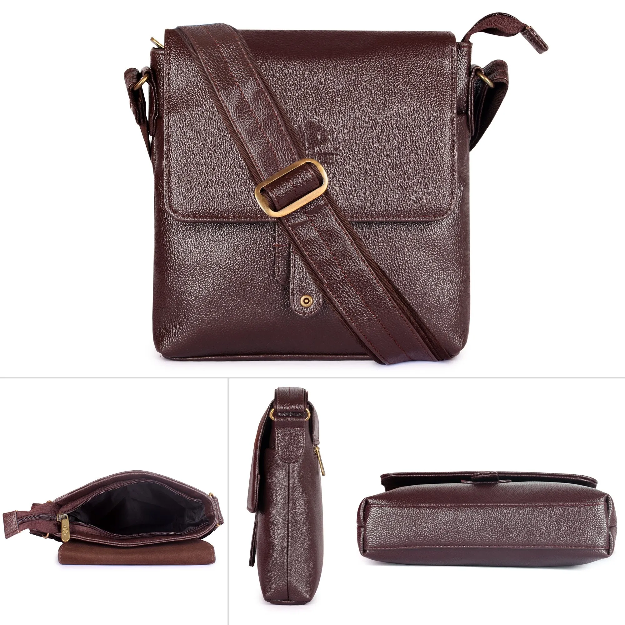 THE CLOWNFISH Maple Series vegan leather Chestnut Brown Messenger Bag