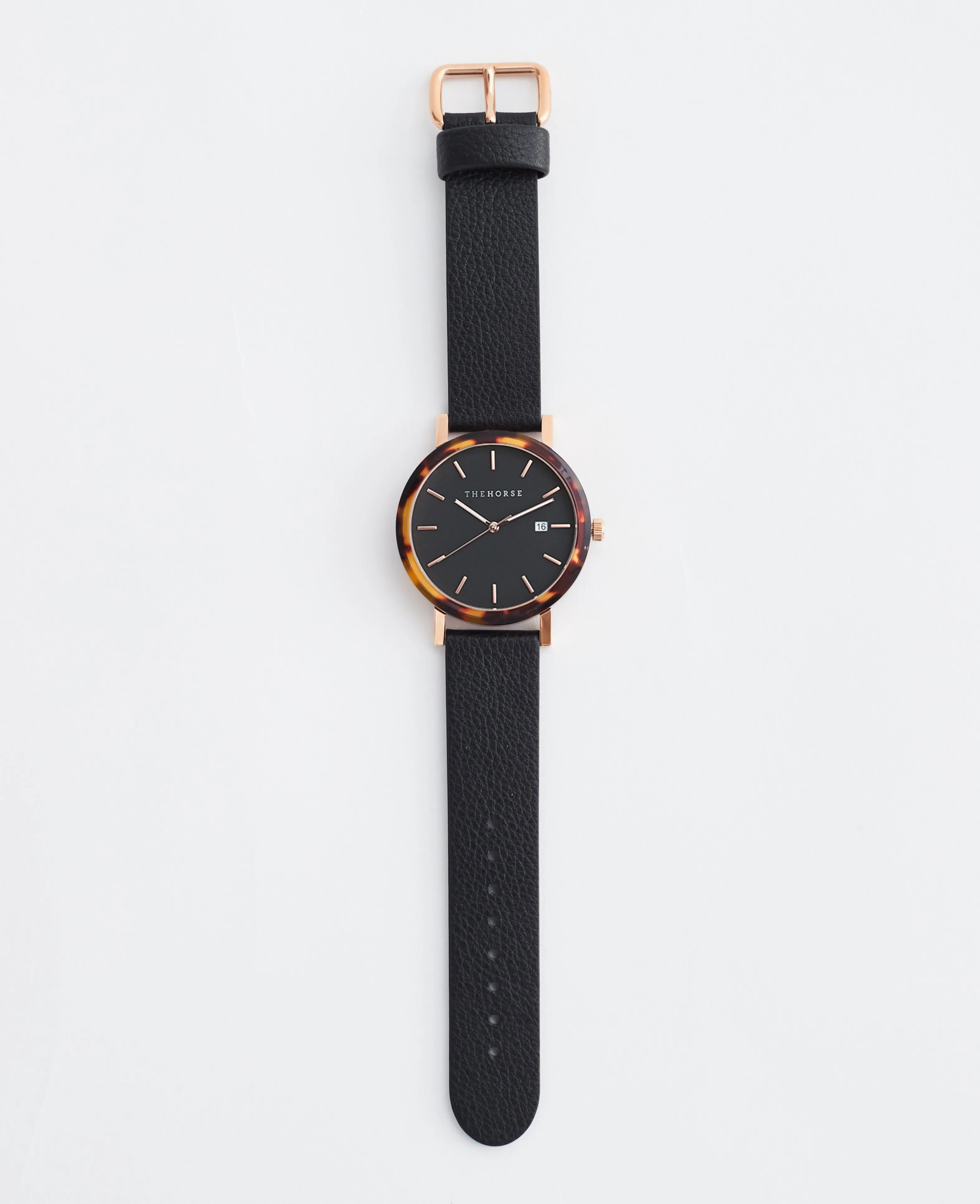 The Resin: Brown Tortoise / Black Rose Gold Dial / Black Leather