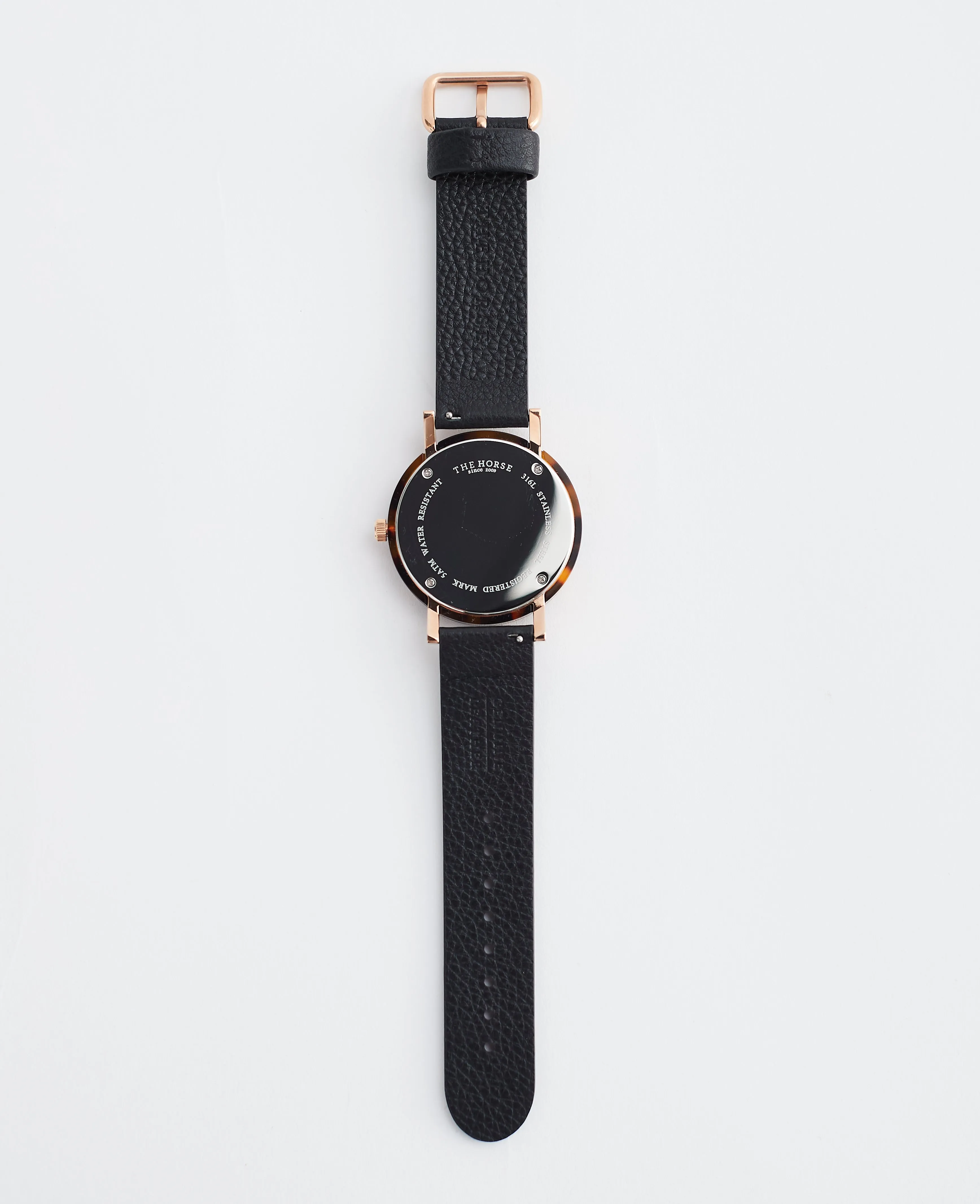 The Resin: Brown Tortoise / Black Rose Gold Dial / Black Leather