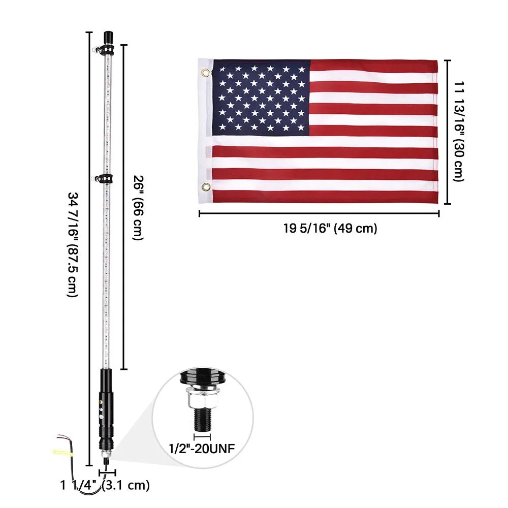 TheLAShop 3ft Lighted Flag Pole RGB with Remote 2ct/PK