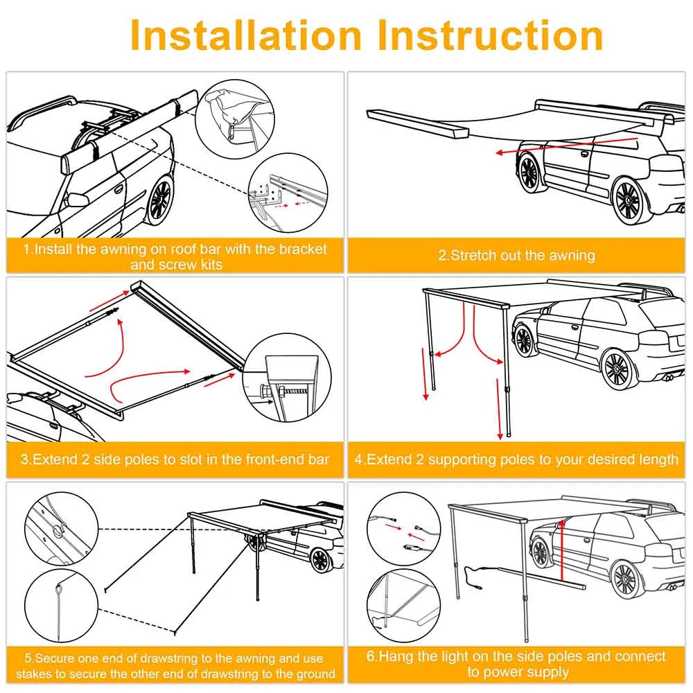 TheLAShop Car Awning with Light 8' 1" x 6' 7" SUV Side Awning