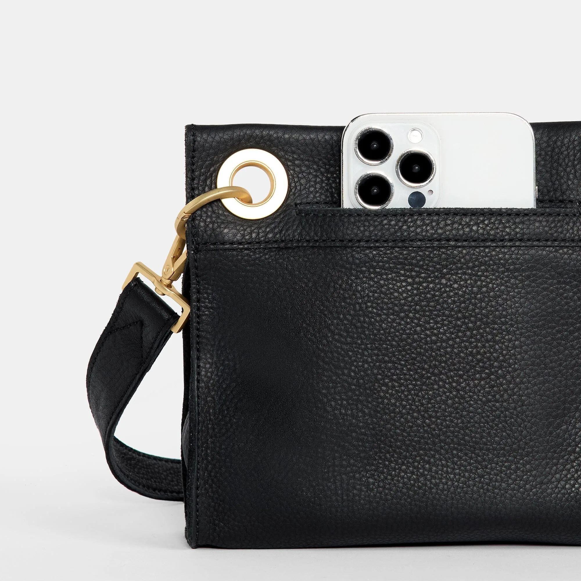 Tony Small Leather Crossbody Bag - Black