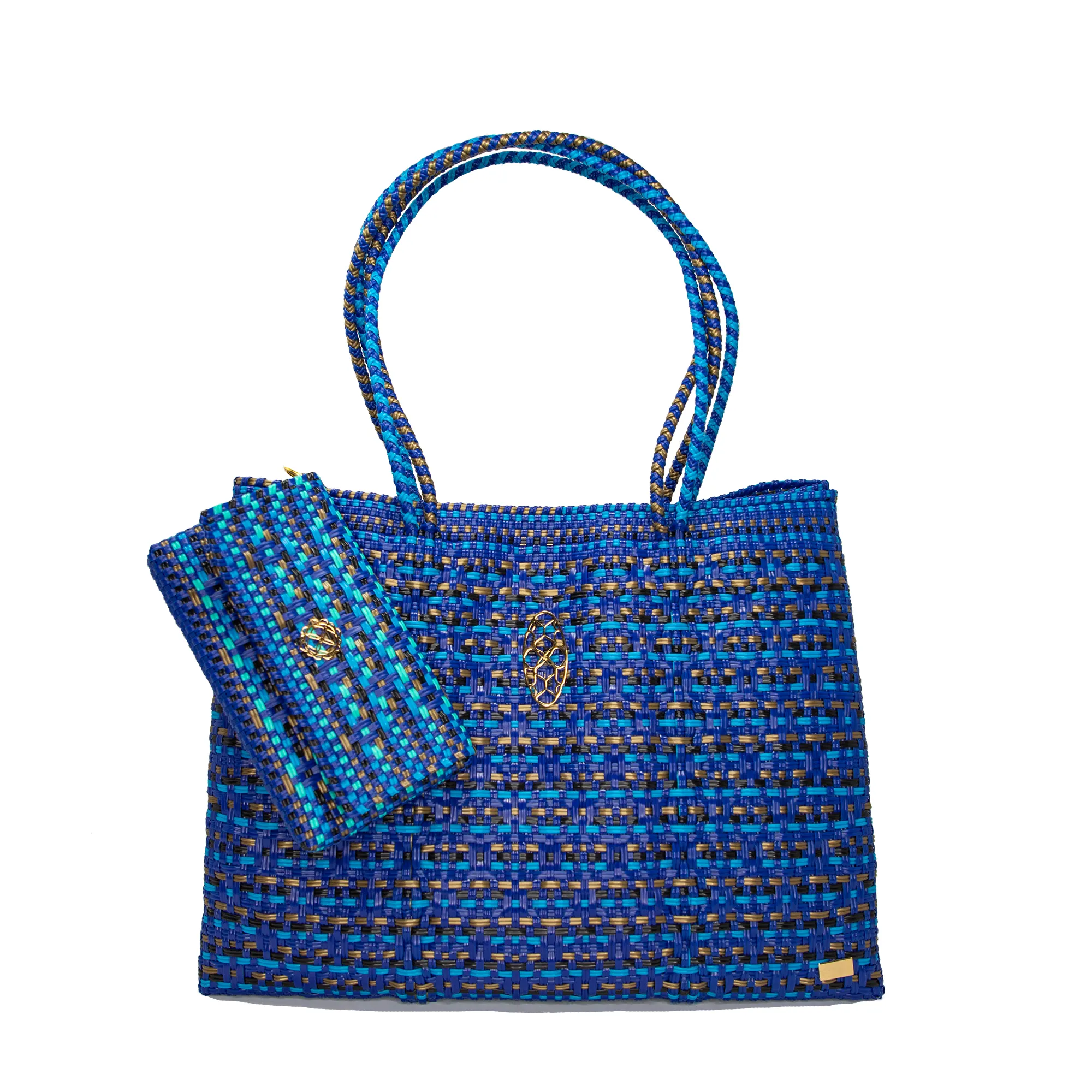 TRAVEL BLUE PATTERNED TOTE WITH CLUTCH