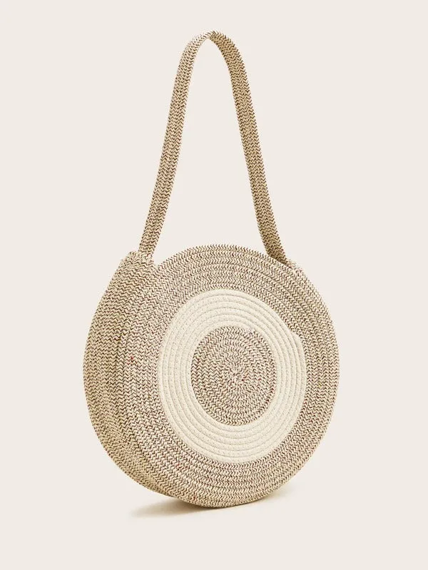 Two Tone Round Woven Tote Bag