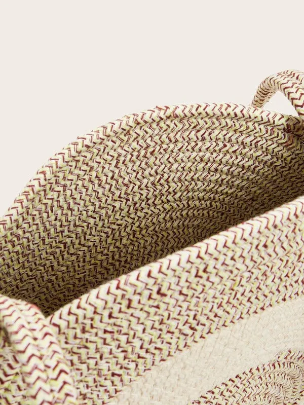 Two Tone Round Woven Tote Bag