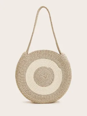 Two Tone Round Woven Tote Bag