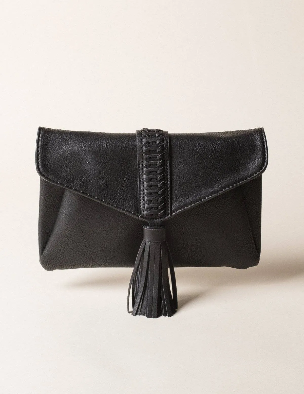 Vegan Leather Clutch/Crossbody Bag - Black