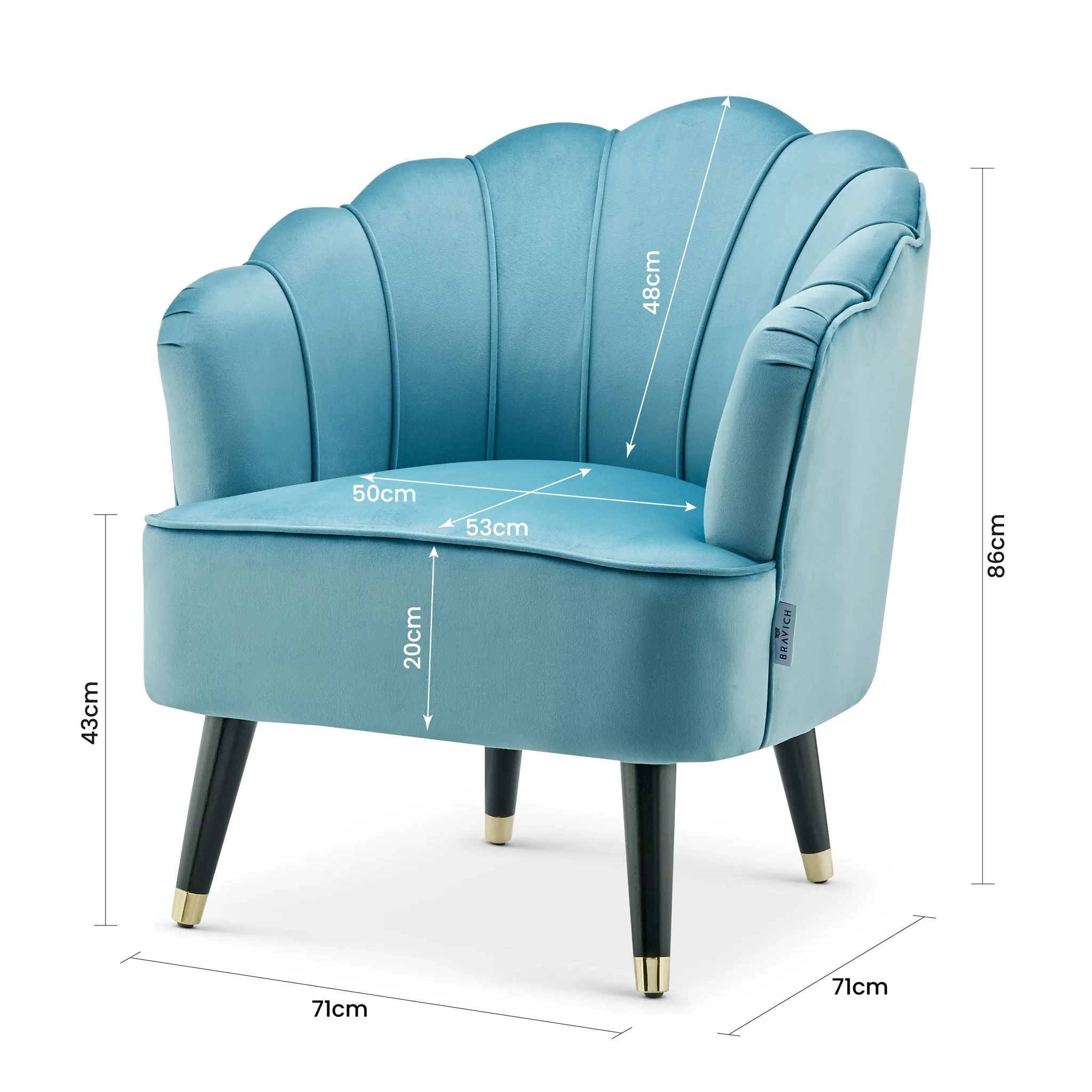 Velvet Shell Tub Chair with Wooden Legs - Blue