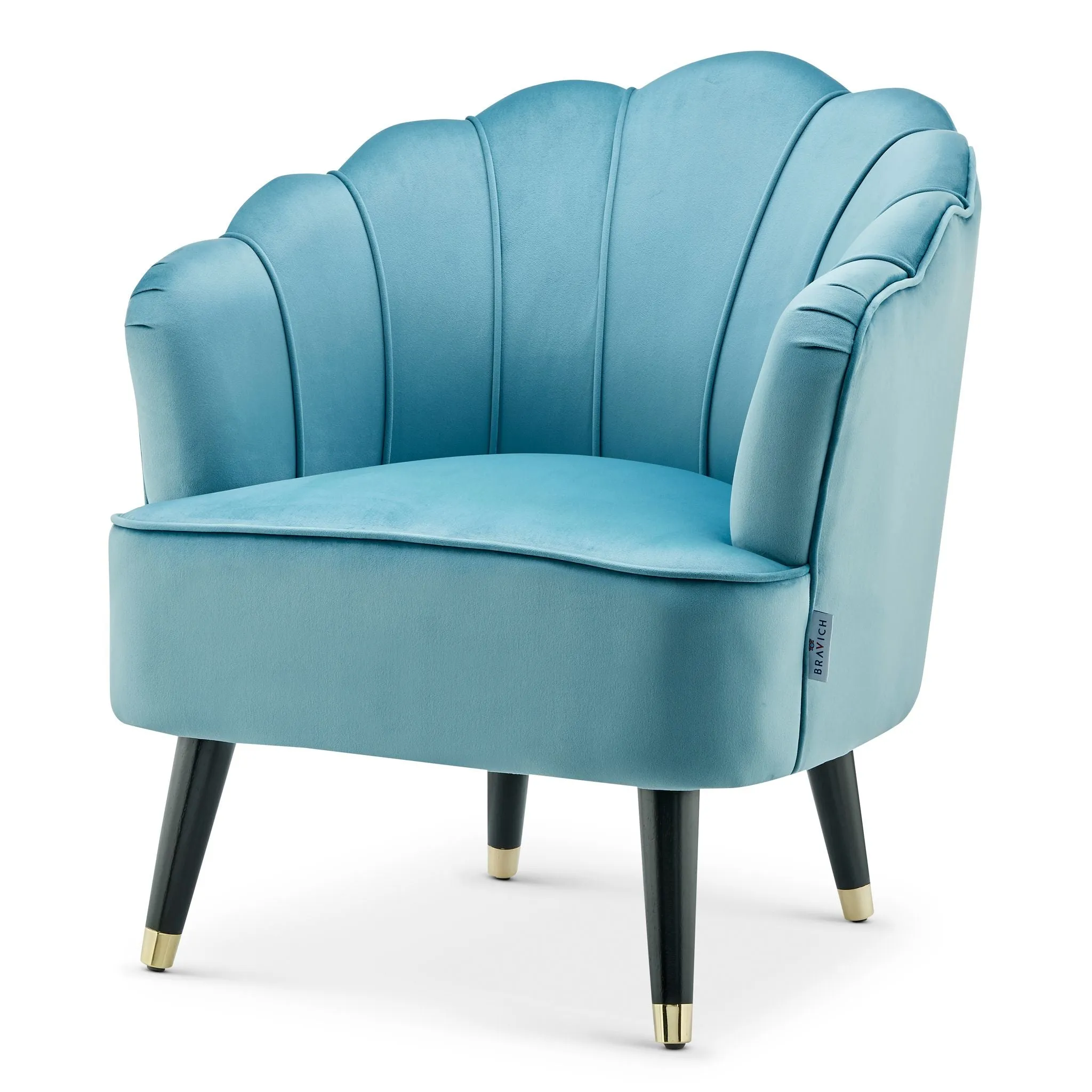 Velvet Shell Tub Chair with Wooden Legs - Blue