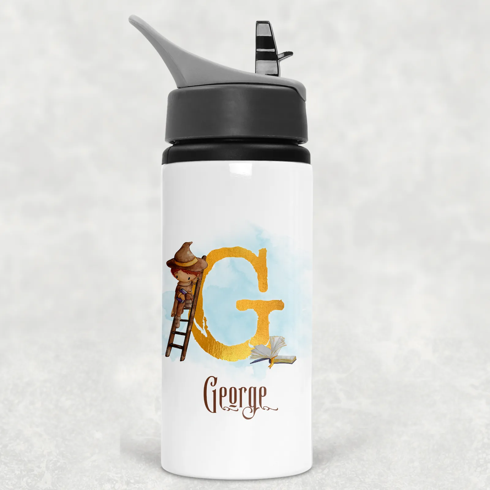 Wizard Alphabet Personalised Aluminium Straw Water Bottle 650ml