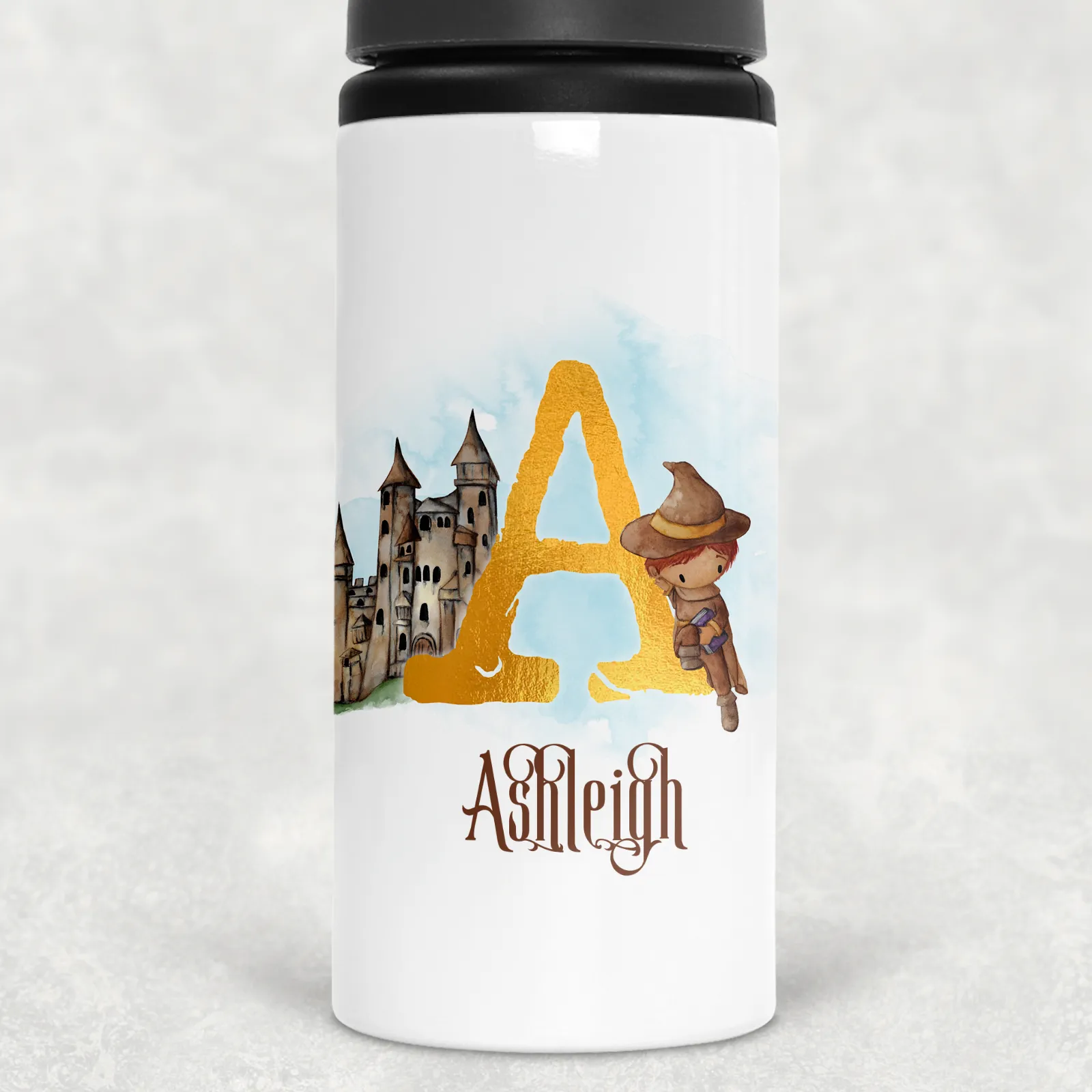 Wizard Alphabet Personalised Aluminium Straw Water Bottle 650ml