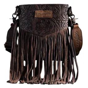 Wrangler Bag Embroidered Fringe Crossbody- Choc