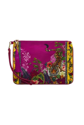 ZIP TOP CLUTCH WITH WRISTLET JUNGLE LANGUAGE