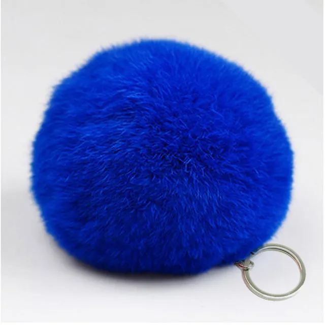 Zoeber New Artificial Rabbit Fur Ball Keychain Cute Pompom Key Ring Lovely Fluffy Fur Rabbit Ear Pendant Keychain Rings women