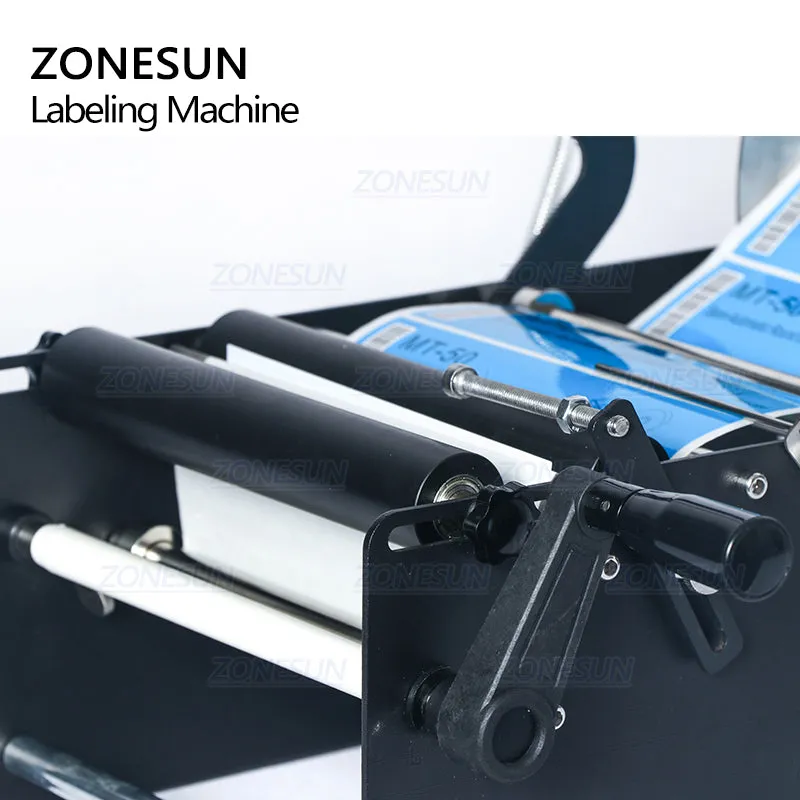 ZONESUN ZS-50W Manual Round Bottle Adhesive Sticker Label Applicator For Plastic Wine Bottle Packing Labeling Machine